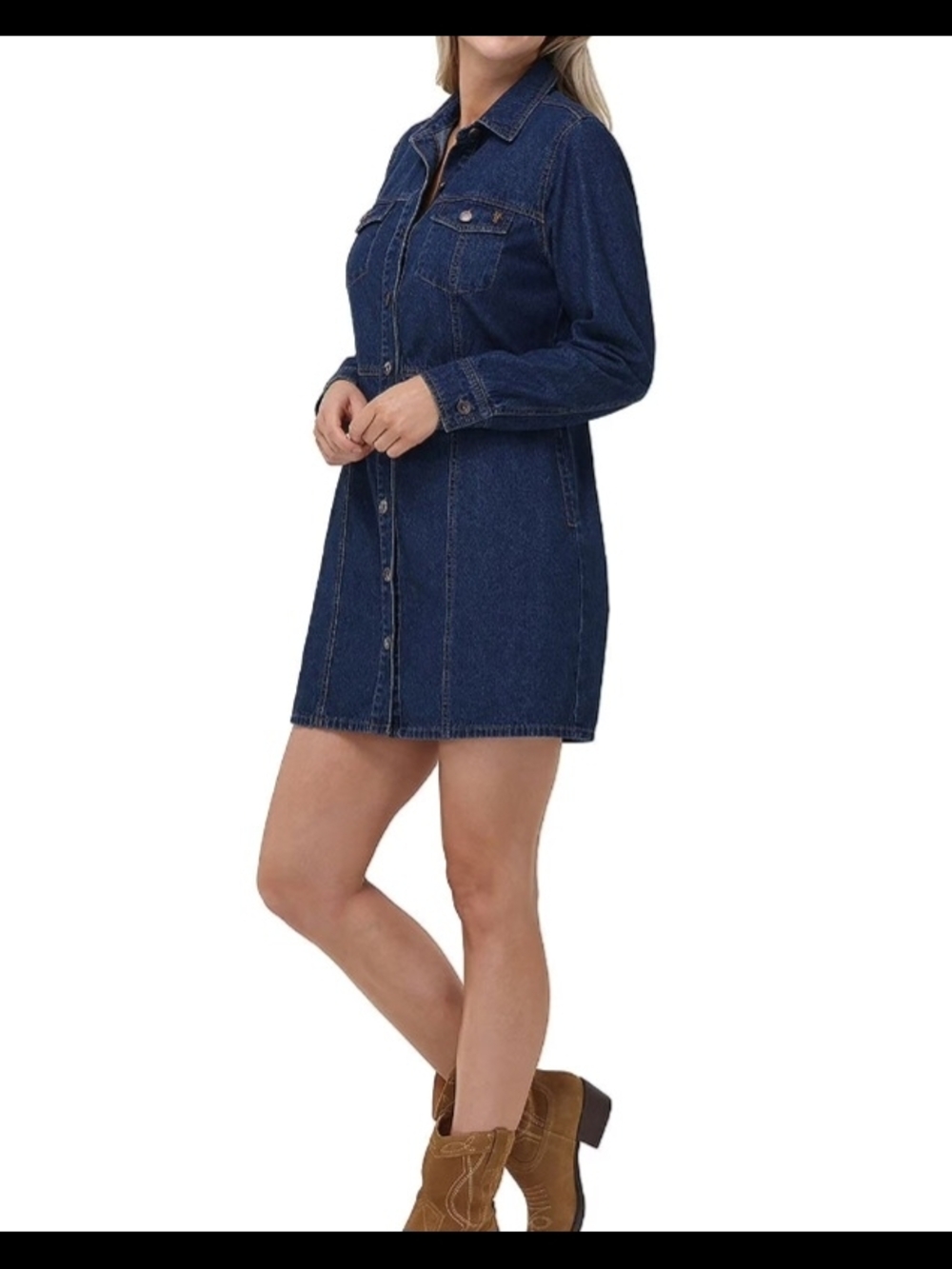 Frye Dark Blue Denim Button-Front Mini Shirt Dress